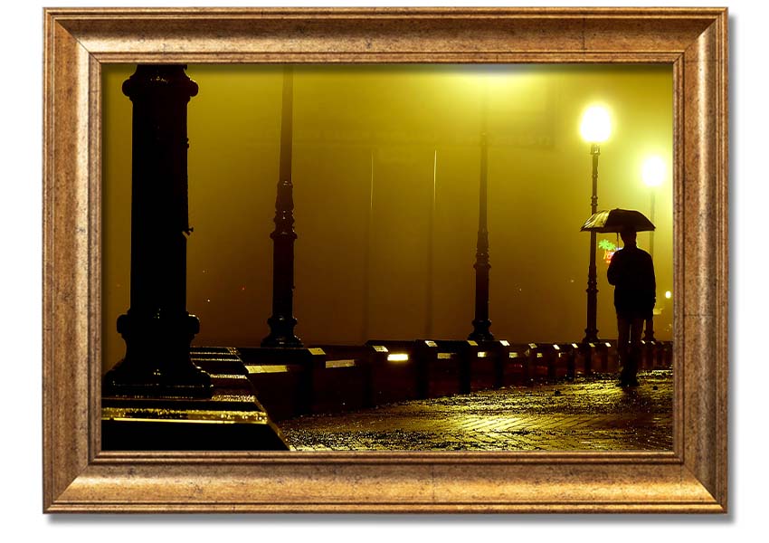 Alley Night framed print showcasing a serene urban night scene, available in various frame colours.