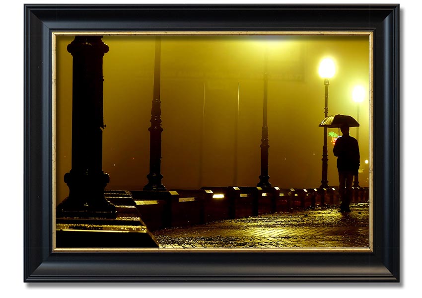 Alley Night framed print showcasing a serene urban night scene, available in various frame colours.