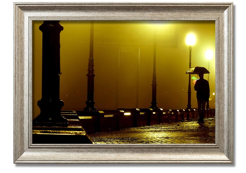 Alley Night framed print showcasing a serene urban night scene, available in various frame colours.