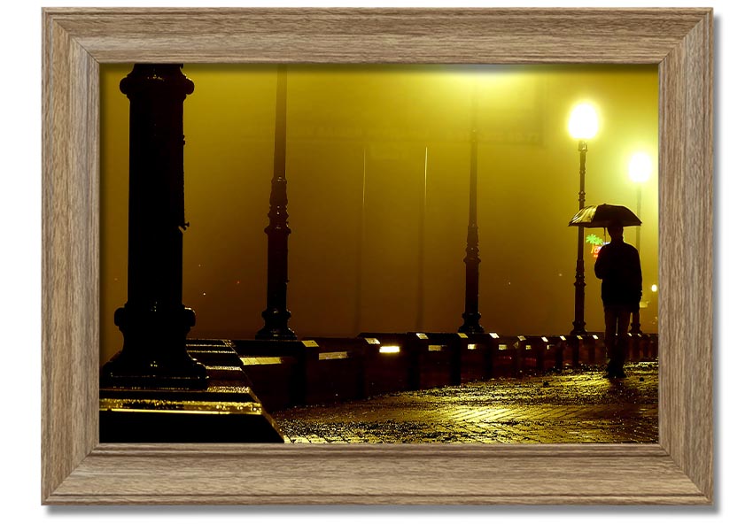 Alley Night framed print showcasing a serene urban night scene, available in various frame colours.