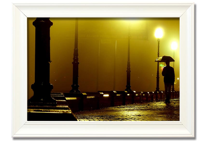 Alley Night framed print showcasing a serene urban night scene, available in various frame colours.