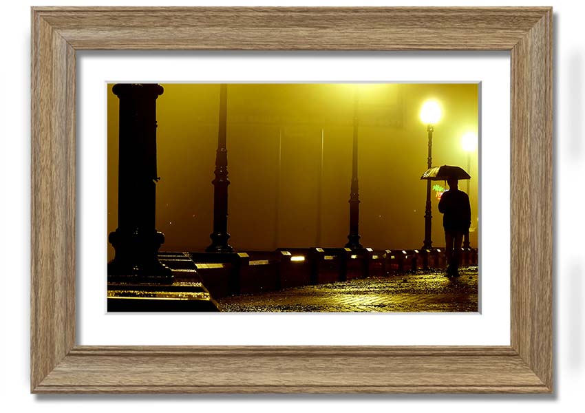 Alley Night framed print showcasing a serene urban night scene, available in various frame colours.