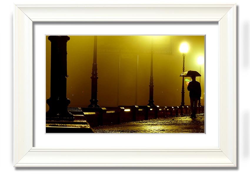 Alley Night framed print showcasing a serene urban night scene, available in various frame colours.