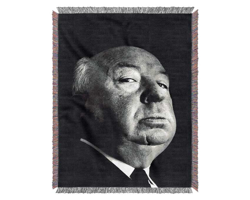 A luxurious Alfred Hitchcock Portrait throw blanket made from 100% cotton, featuring a classic design and breathable thermal weave.