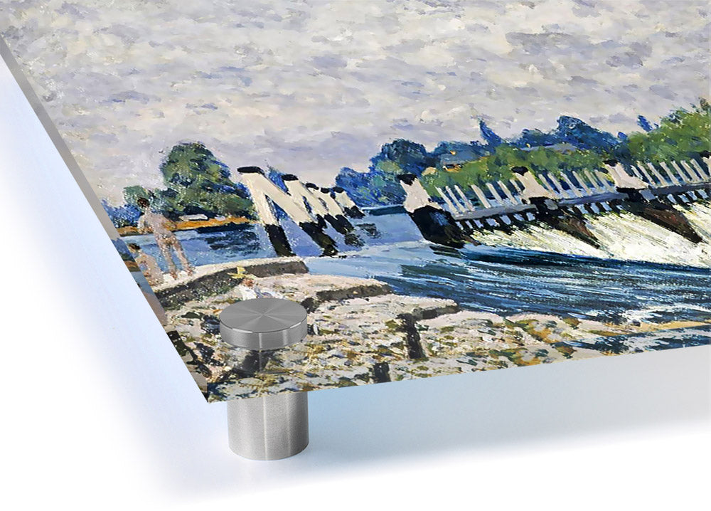 Alfred Sisley Molesey Weir acrylic print on 5mm thick glass, showcasing vibrant colors and intricate details.