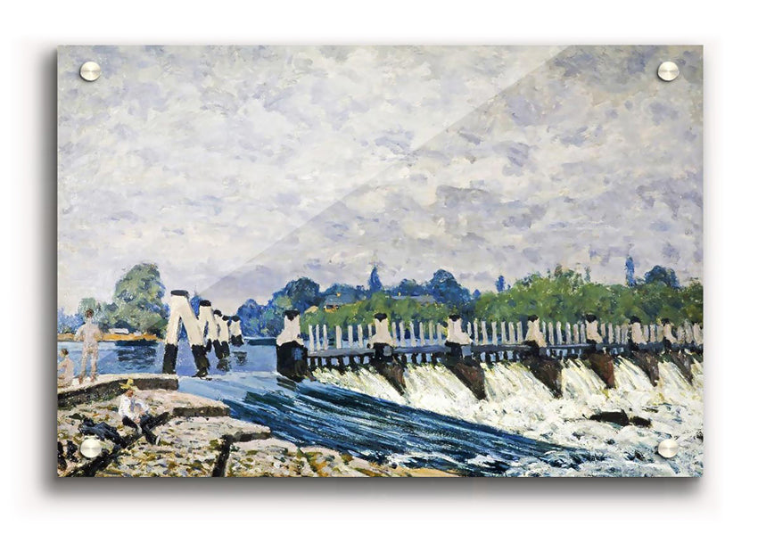Alfred Sisley Molesey Weir acrylic print on 5mm thick glass, showcasing vibrant colors and intricate details.