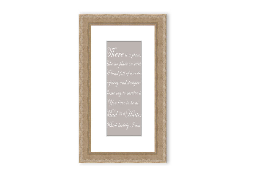 Framed print of Alice In Wonderland's Mad Hatter in beige, showcasing whimsical art and quality craftsmanship.