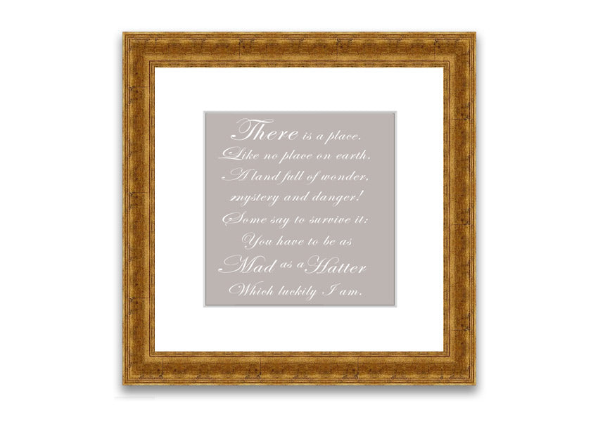 Framed print of Alice In Wonderland's Mad Hatter in beige, showcasing whimsical art and quality craftsmanship.
