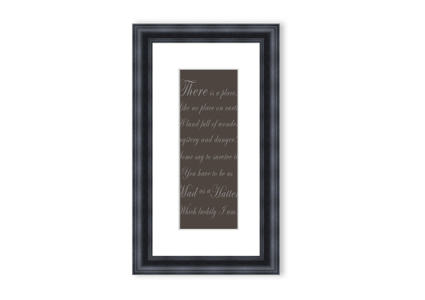 Alice In Wonderland As Mad As A Hatter Chocolate framed print, showcasing whimsical design and vibrant colors, ready to hang.