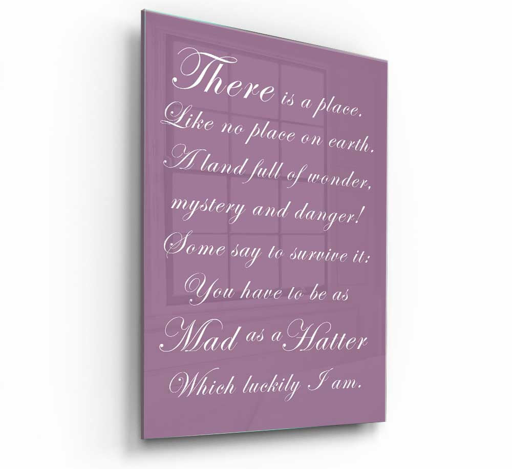 Alice In Wonderland Mad Hatter glass print in dusty pink, featuring whimsical design and modern aesthetics.