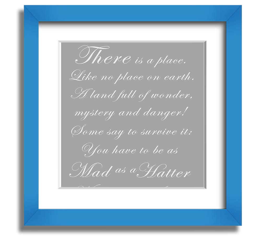 Alice In Wonderland Mad Hatter framed print in grey and white, showcasing whimsical design and high-quality craftsmanship.