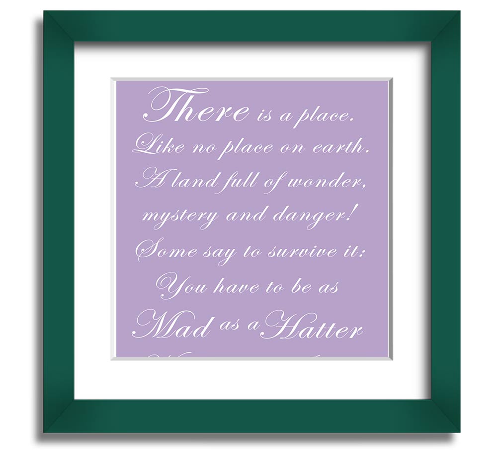 Alice In Wonderland As Mad As A Hatter Lilac Square Framed Print with vibrant colors and whimsical design.