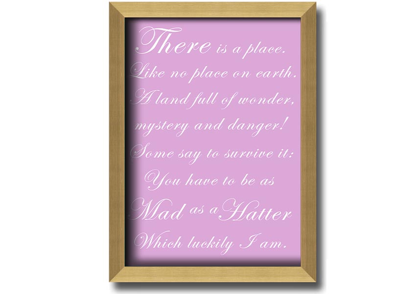 Framed print of Alice In Wonderland featuring the Mad Hatter in pink, showcasing whimsical art style and vibrant colors.