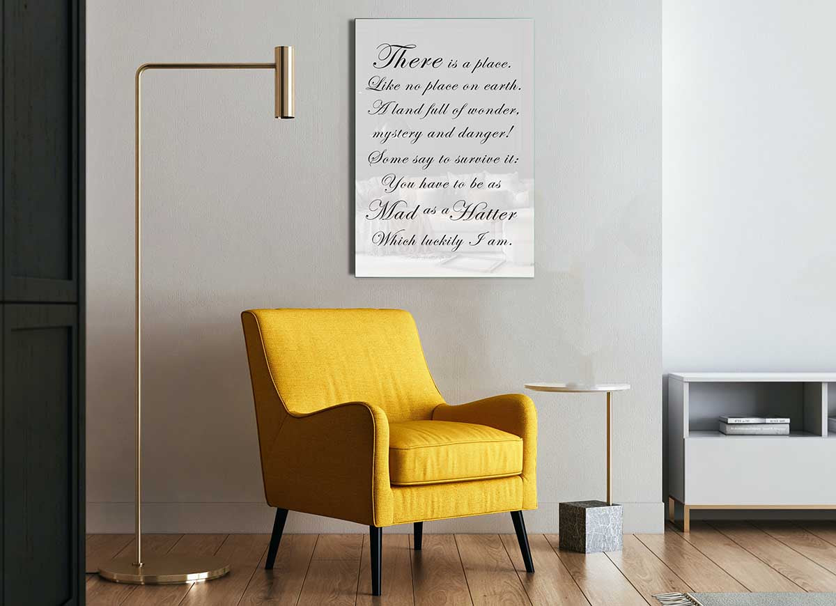 Alice In Wonderland glass print featuring the Mad Hatter in vibrant colors, perfect for modern home decor.