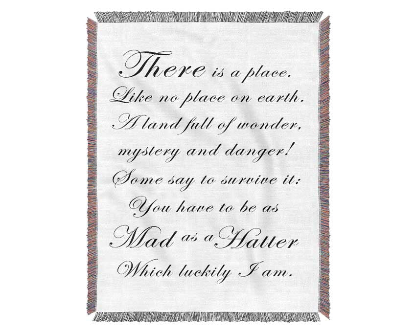 Alice In Wonderland throw blanket featuring a Mad Hatter design, made from 100% cotton with a luxurious thermal weave.