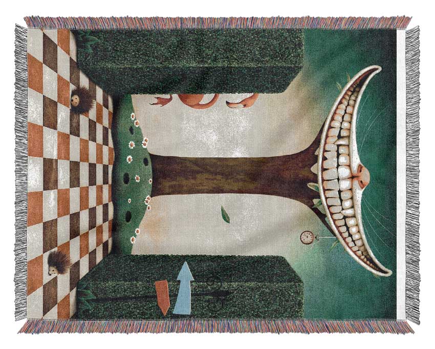 Alice In Wonderland Cheshire Cat throw blanket made from 100% cotton with a whimsical design.