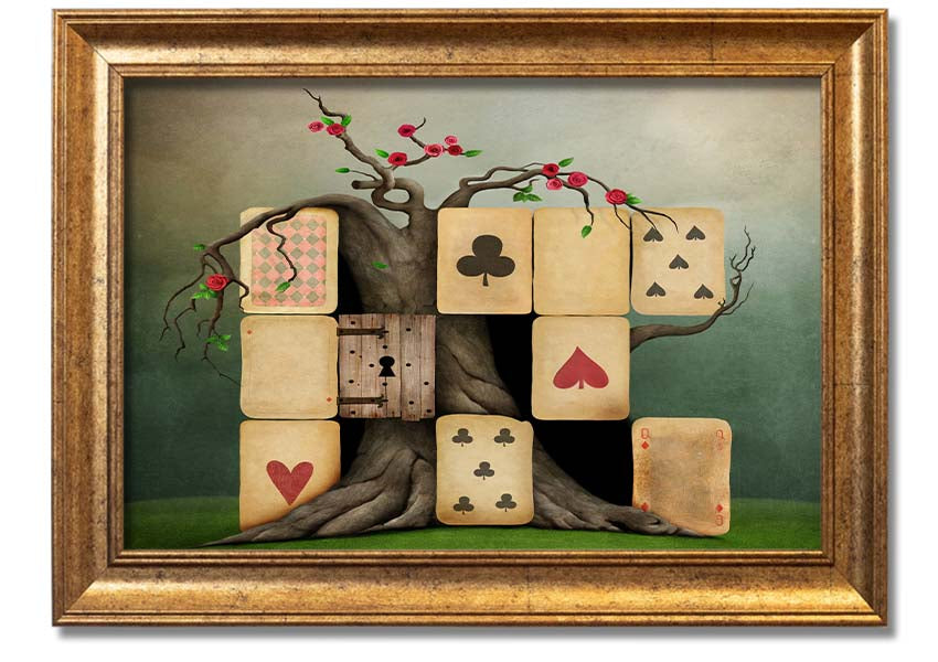 Alice In Wonderland Dice Tree framed print with colorful design, handmade in the UK, ready to hang.