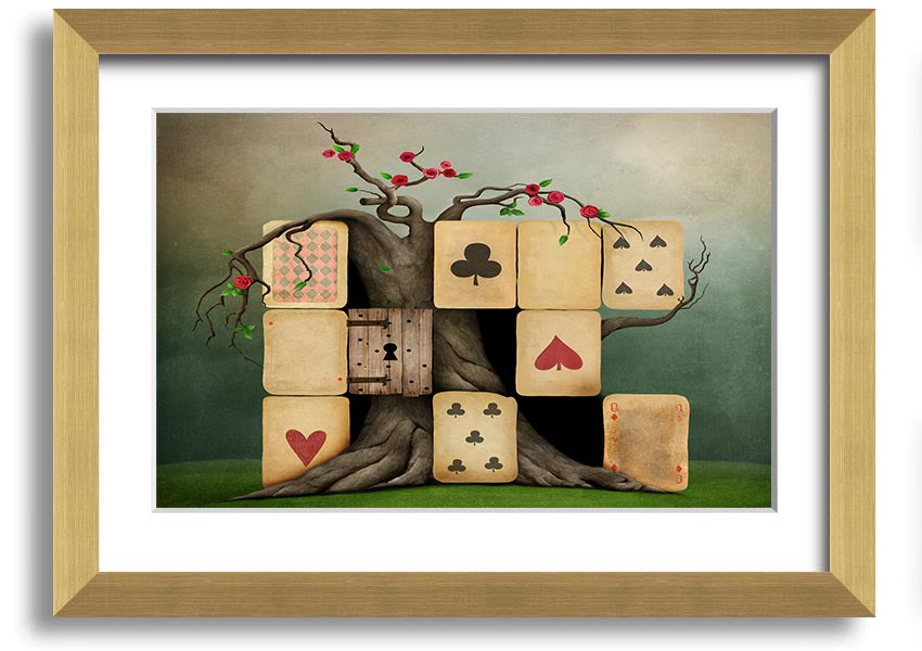 Alice In Wonderland Dice Tree framed print with colorful design, handmade in the UK, ready to hang.