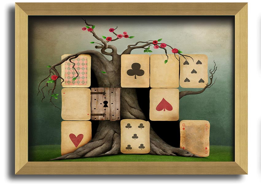 Alice In Wonderland Dice Tree framed print with colorful design, handmade in the UK, ready to hang.