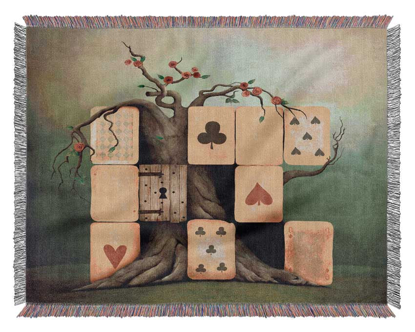 Alice In Wonderland Dice Tree blanket made from 100% cotton, featuring a whimsical design and luxurious thermal weave.