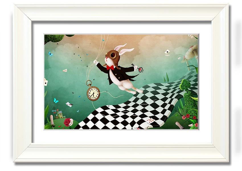 Framed print of Alice In Wonderland Out Of Time, showcasing vibrant colors and intricate designs, ready to hang.