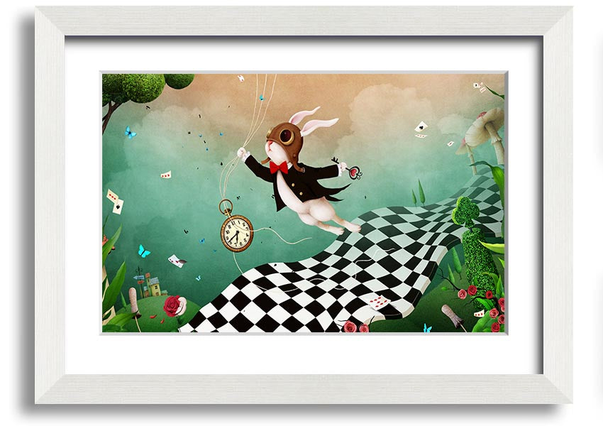 Framed print of Alice In Wonderland Out Of Time, showcasing vibrant colors and intricate designs, ready to hang.