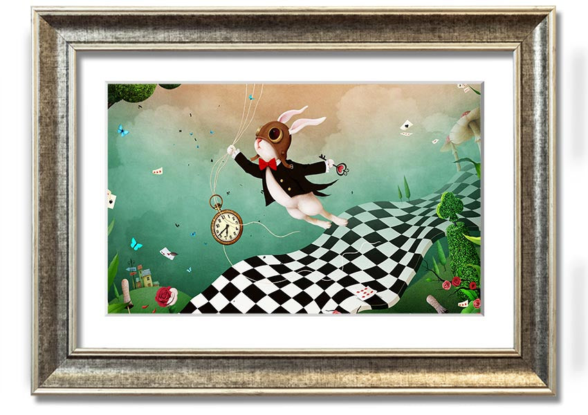 Framed print of Alice In Wonderland Out Of Time, showcasing vibrant colors and intricate designs, ready to hang.