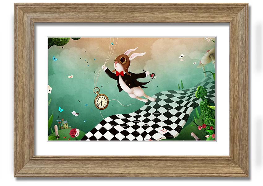 Framed print of Alice In Wonderland Out Of Time, showcasing vibrant colors and intricate designs, ready to hang.