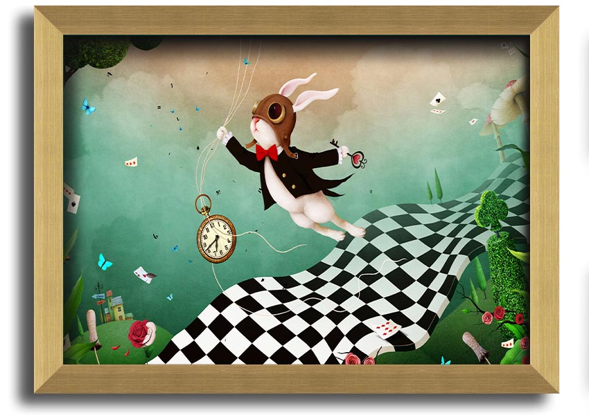 Framed print of Alice In Wonderland Out Of Time, showcasing vibrant colors and intricate designs, ready to hang.