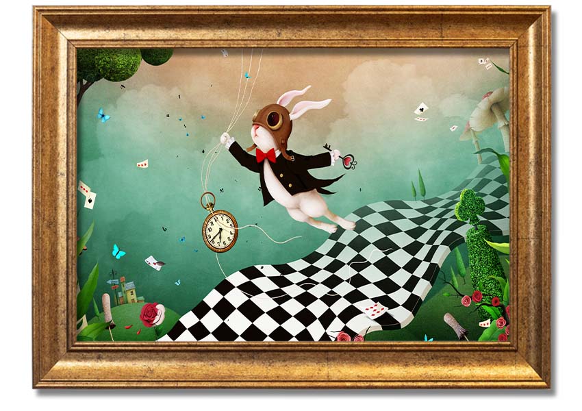 Framed print of Alice In Wonderland Out Of Time, showcasing vibrant colors and intricate designs, ready to hang.