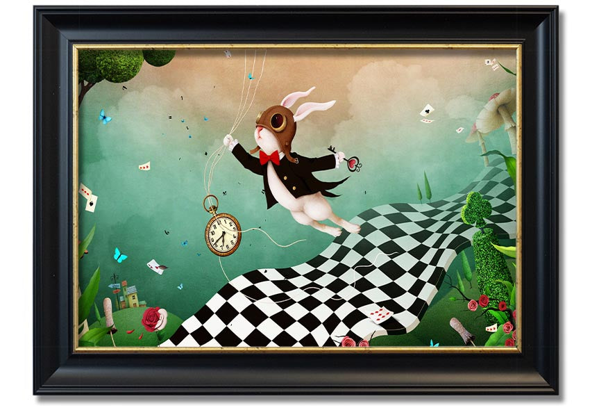 Framed print of Alice In Wonderland Out Of Time, showcasing vibrant colors and intricate designs, ready to hang.