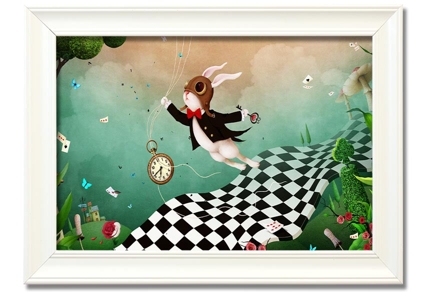 Framed print of Alice In Wonderland Out Of Time, showcasing vibrant colors and intricate designs, ready to hang.