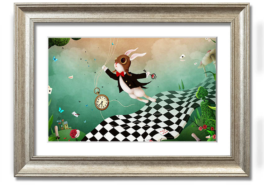 Framed print of Alice In Wonderland Out Of Time, showcasing vibrant colors and intricate designs, ready to hang.