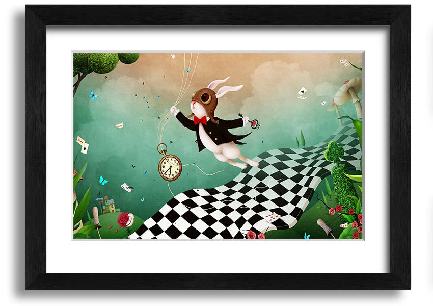 Framed print of Alice In Wonderland Out Of Time, showcasing vibrant colors and intricate designs, ready to hang.