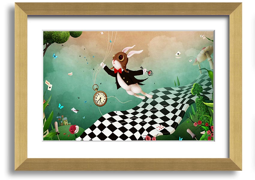 Framed print of Alice In Wonderland Out Of Time, showcasing vibrant colors and intricate designs, ready to hang.
