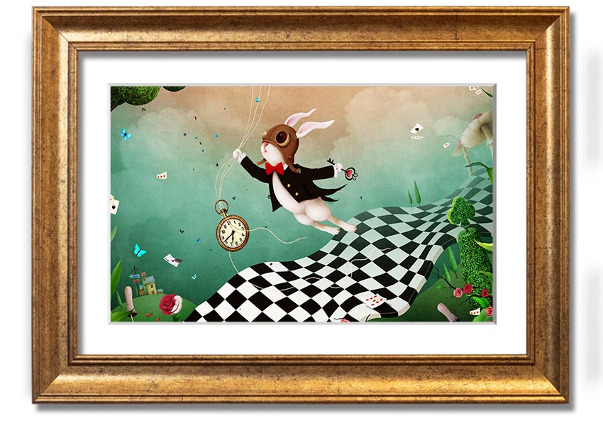 Framed print of Alice In Wonderland Out Of Time, showcasing vibrant colors and intricate designs, ready to hang.