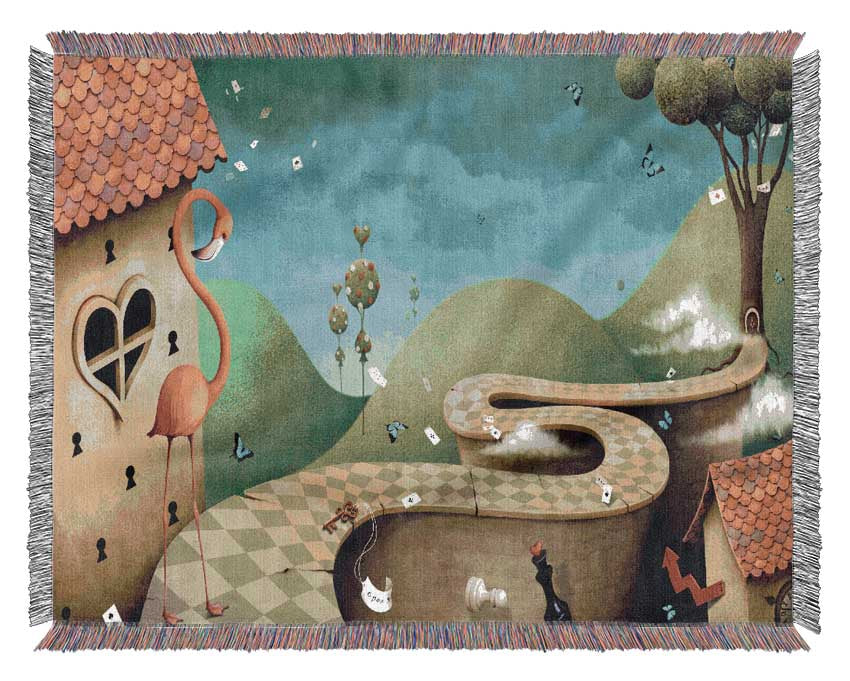 Alice In Wonderland Road throw blanket made from 100% cotton, featuring a luxurious thermal weave design, perfect for cozying up on the couch or bed.