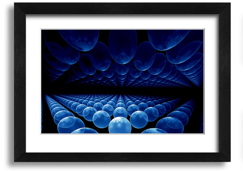 A vibrant framed print of Alien Life Pods Blue, showcasing intricate details and colors, ready to hang on a wall.