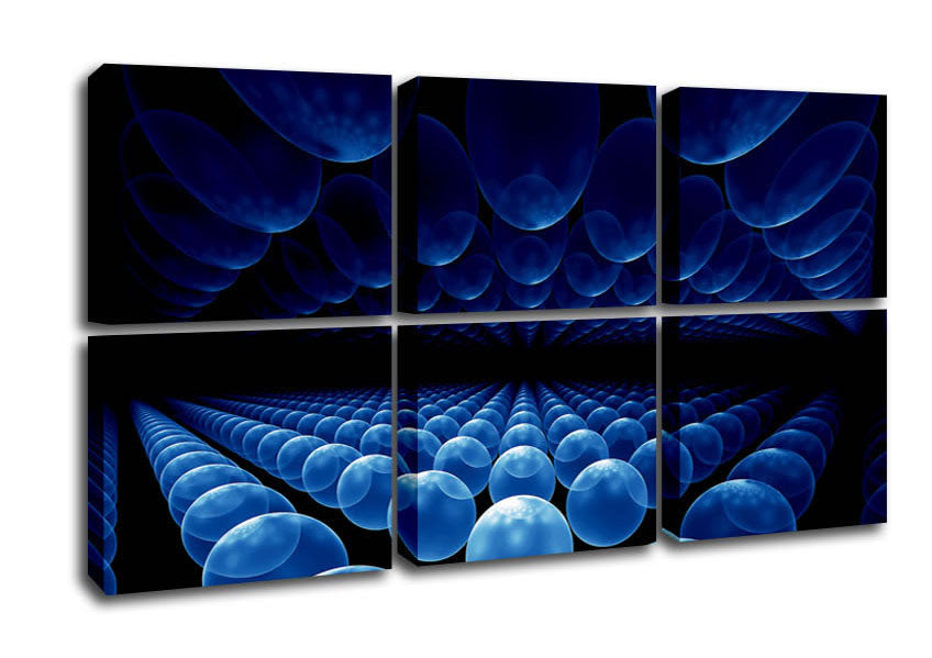 Alien Life Pods Blue canvas art mounted on a 44mm box frame, showcasing vibrant blue alien life design.