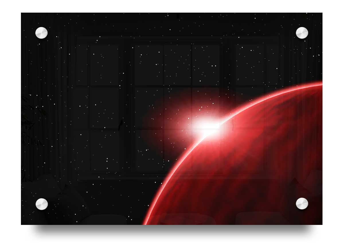 Alien Sunrise 04 acrylic print on 5mm thick acrylic glass, showcasing vibrant colors and a stunning design.