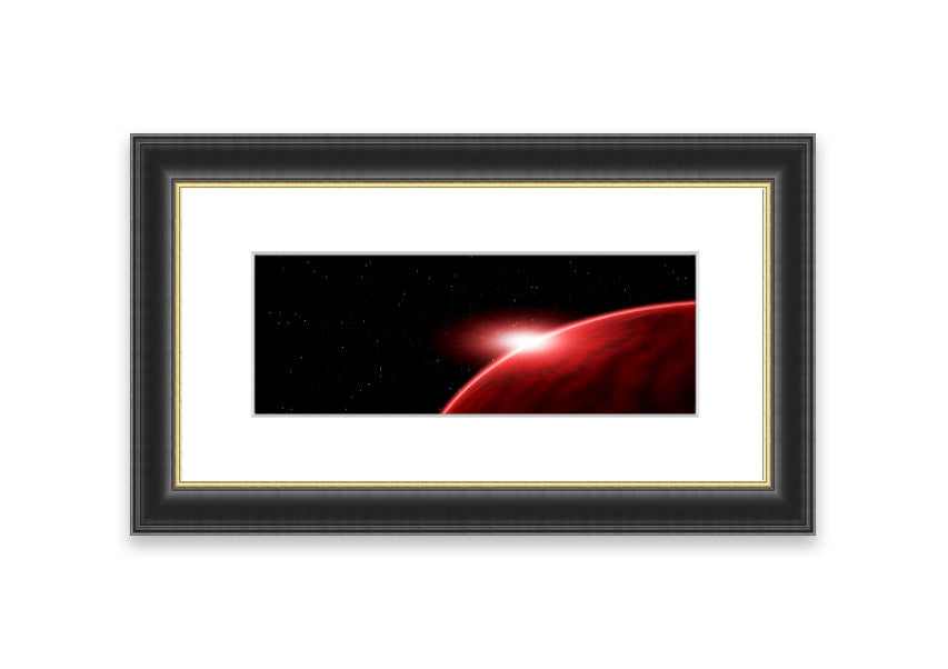 Framed print of Alien Sunrise 04 artwork, showcasing vibrant colors and unique design, ready to hang.