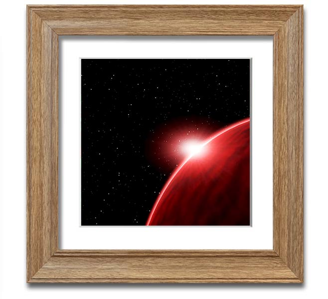 A vibrant Alien Sunrise Square Framed Print showcasing colorful alien landscapes, framed in a stylish border.