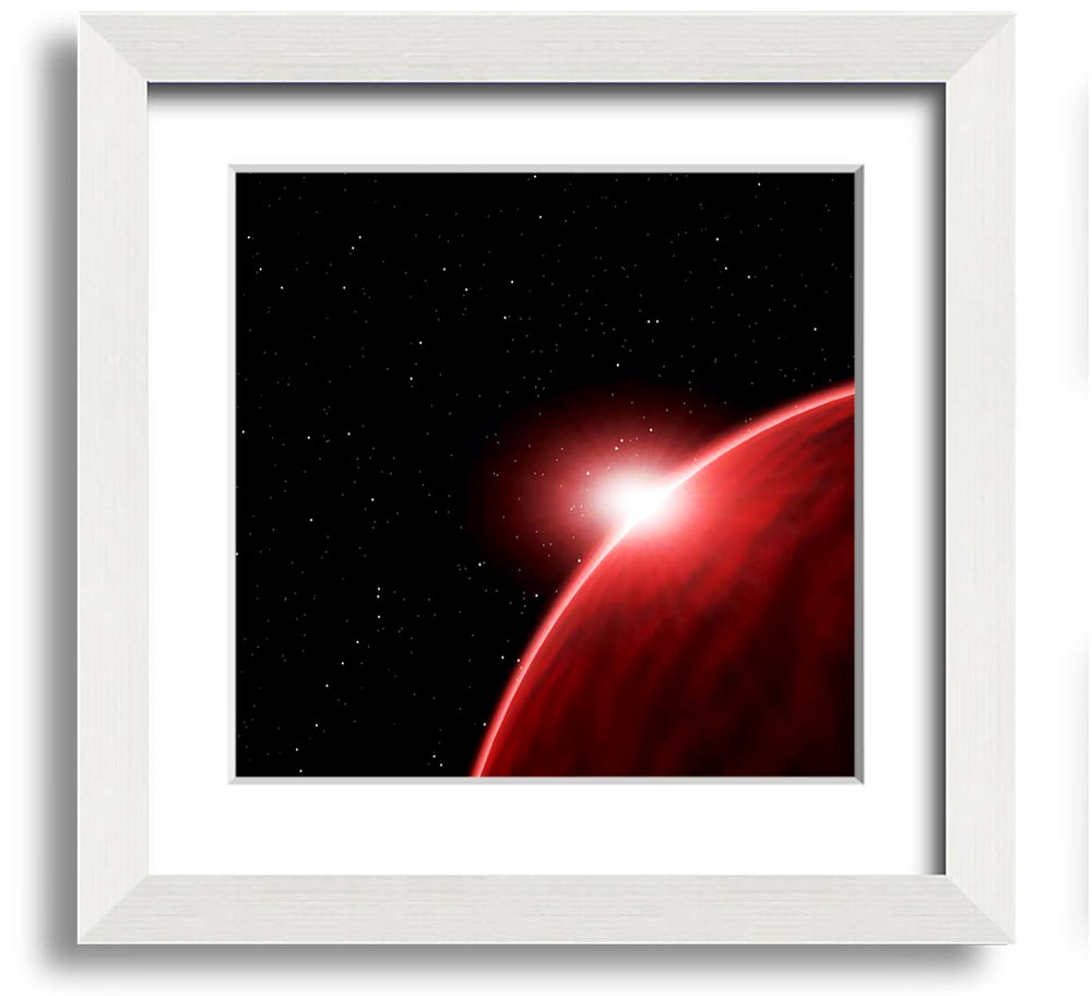 A vibrant Alien Sunrise Square Framed Print showcasing colorful alien landscapes, framed in a stylish border.