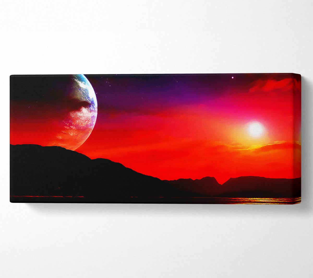 Vibrant Aliens Planet canvas art mounted on a 44mm box frame, ready to hang.