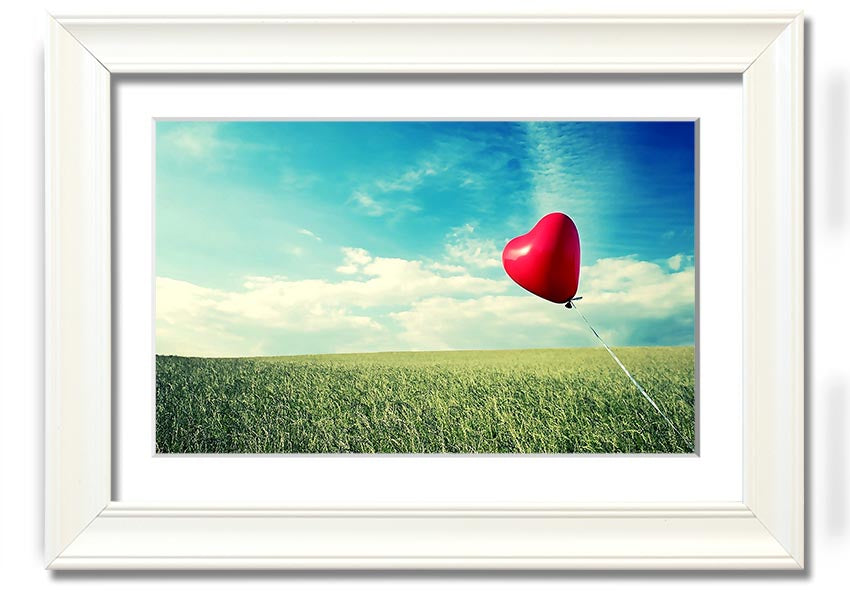 Alone Heart Flying framed print showcasing a unique heart design, available in various frame colours, handmade in the UK.