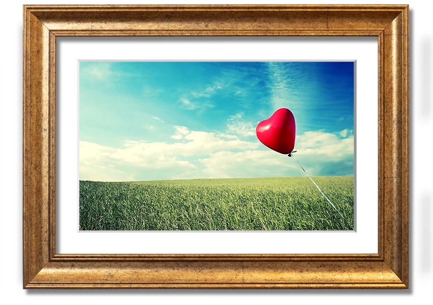 Alone Heart Flying framed print showcasing a unique heart design, available in various frame colours, handmade in the UK.