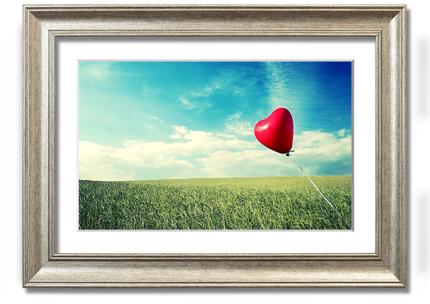 Alone Heart Flying framed print showcasing a unique heart design, available in various frame colours, handmade in the UK.