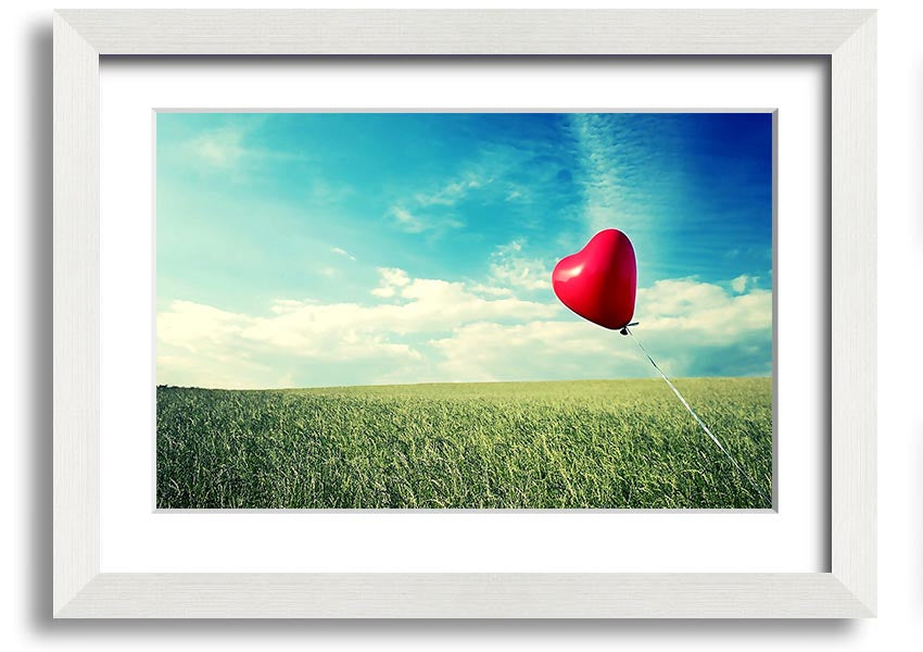 Alone Heart Flying framed print showcasing a unique heart design, available in various frame colours, handmade in the UK.