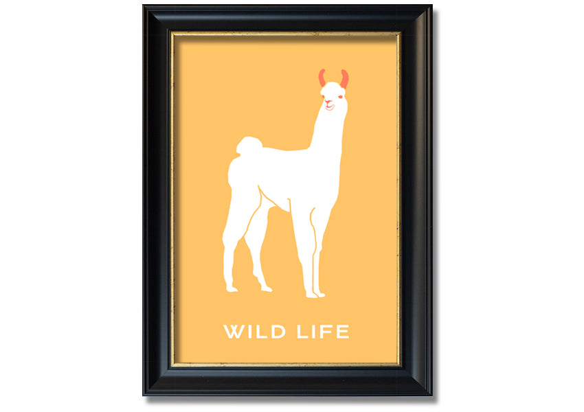 A beautifully framed print of an alpaca, showcasing intricate details and vibrant colours, available in various frame options.