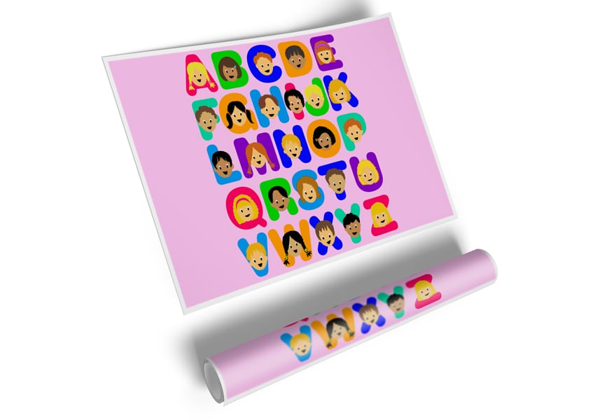 Colorful Alphabet Children Pink poster on canvas, featuring letters in vibrant pink tones, perfect for children's decor and learning.